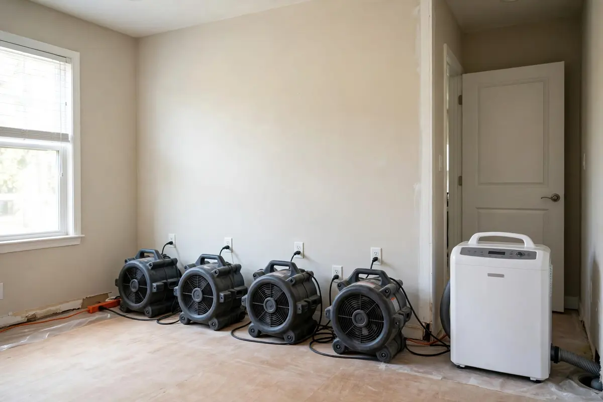 Drying equipment running inside a home during sewage cleanup